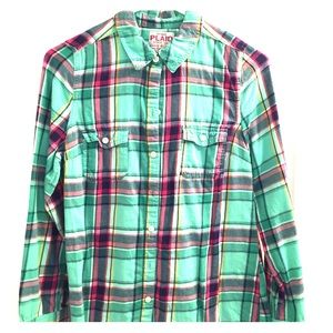 Green plaid button down